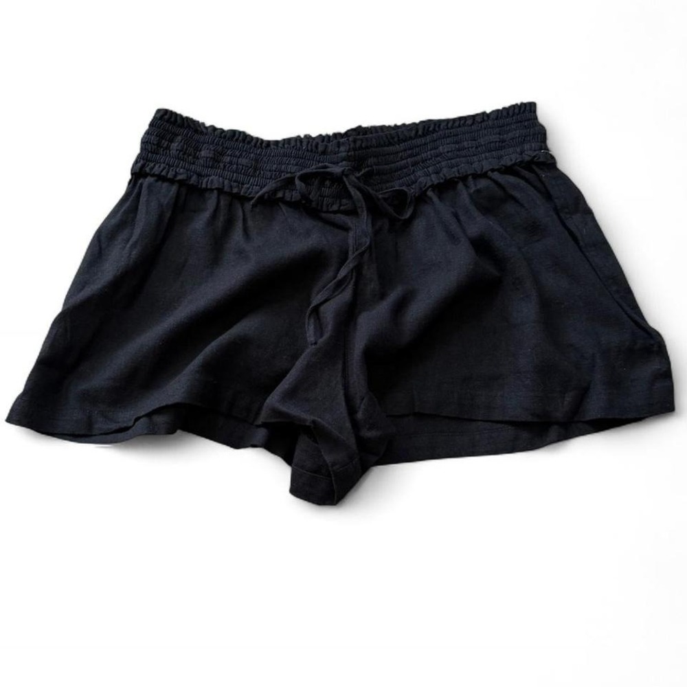 Abound Black Linen Blend Smocked Waist Shorts, Women's Size‎ M